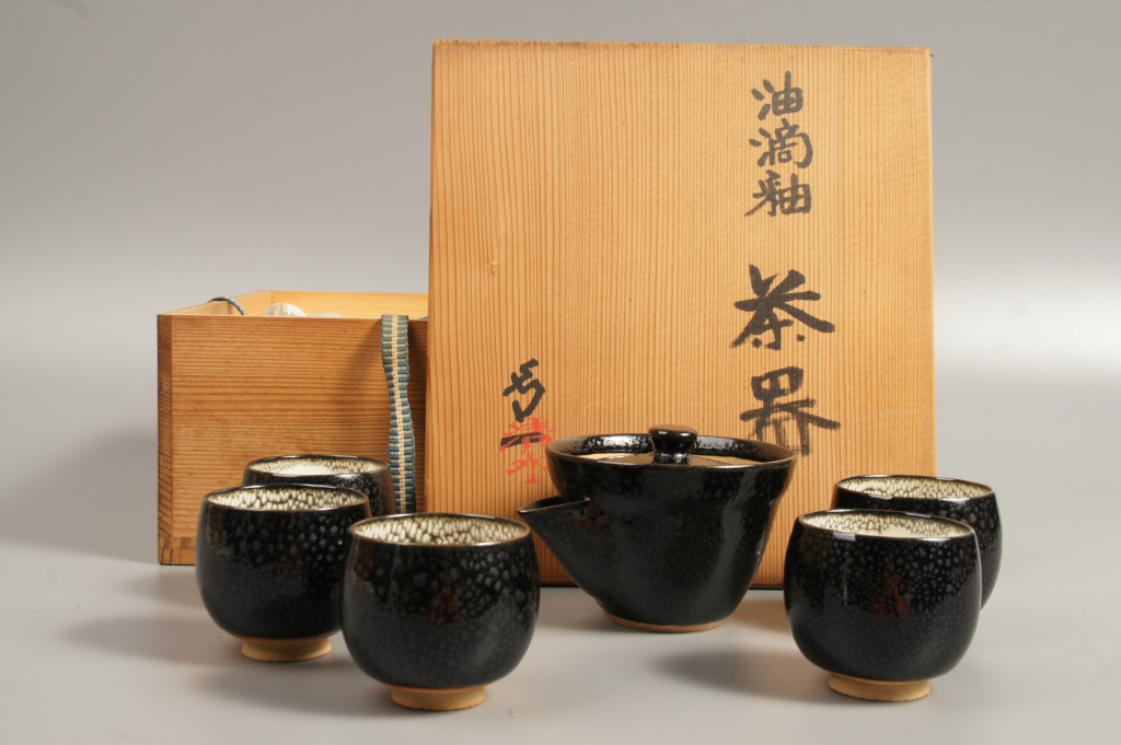 収集品放出☆62 人間国宝 清水卯一作 「油滴釉 茶器」共箱 煎茶道具