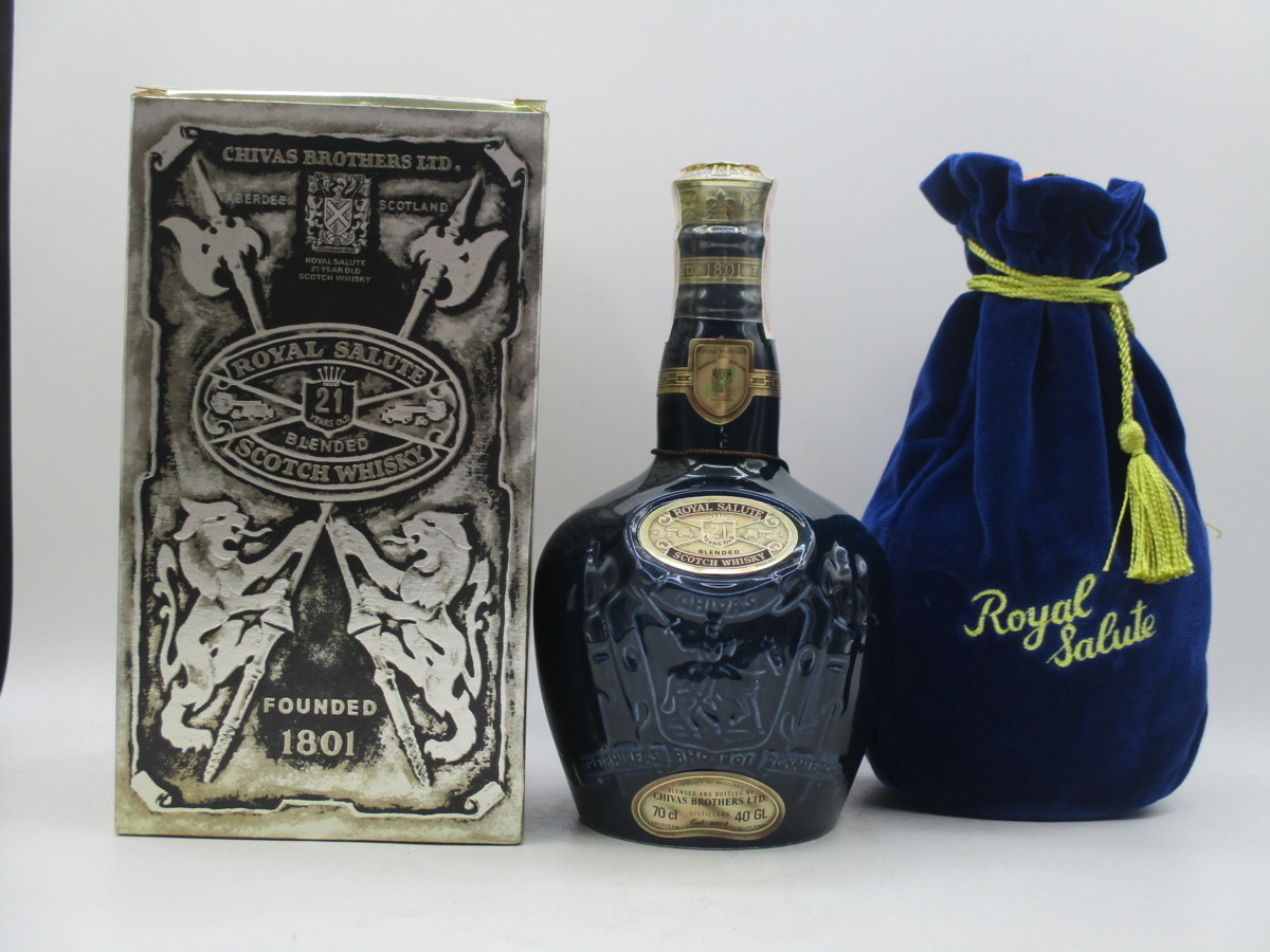 セール，最新作 ROYAL SALUTE 21年 ロイヤルサルート 21年 ウイスキー 陶器ボトル 青 箱入 巾着付 700ml 古酒 X7587(スコッチ)｜売買されたオークション情報、yahooの商品情報をアーカイブ公開 - オークファン スコッチ