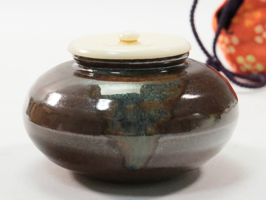 草山 大海 茶入 仕覆付き 茶道具 送料710円