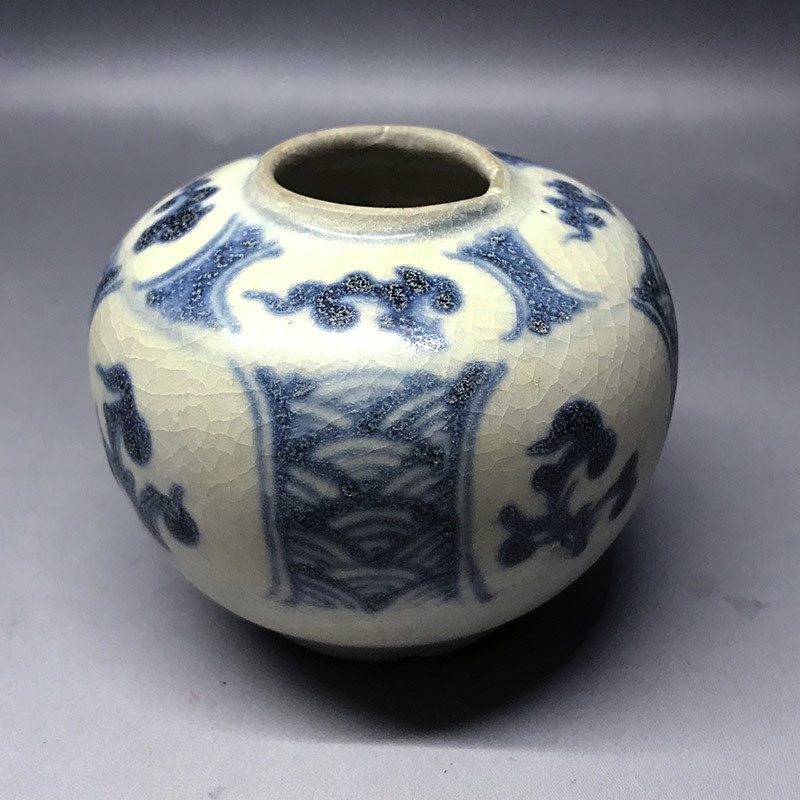 「L453」長期保管品 古安南 染付草花丸文平香合 箱付 明代安南青花小壷ベトナム陶器 安南染付 安南（ベトナム） ｜ 茶道具 青華