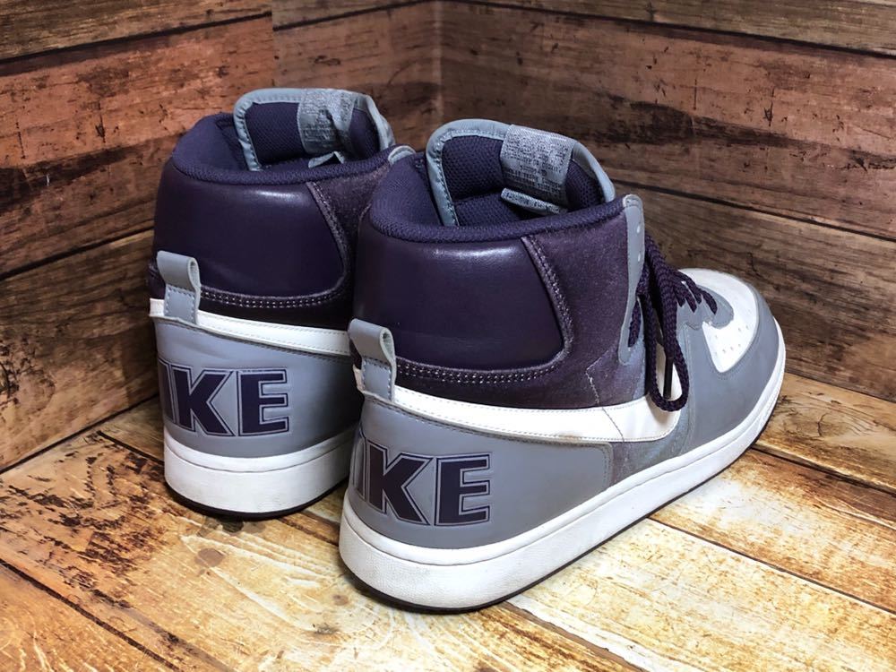 衝撃プライス 状態良好 Nike Terminator High Basic ナイキ ターミネーター高級上質レザースニーカー 灰 白 紫 28cm表記 即 28 0cm 売買されたオークション情報 Yahooの商品情報をアーカイブ公開 オークファン Aucfan Com