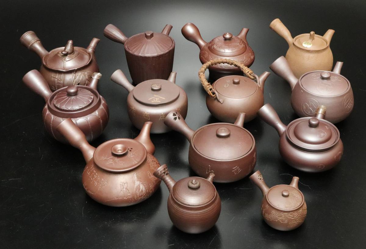 煎茶道具 萬古焼 森伊呂久造 横手急須 箱付 M R7180 煎茶道具 萬古焼
