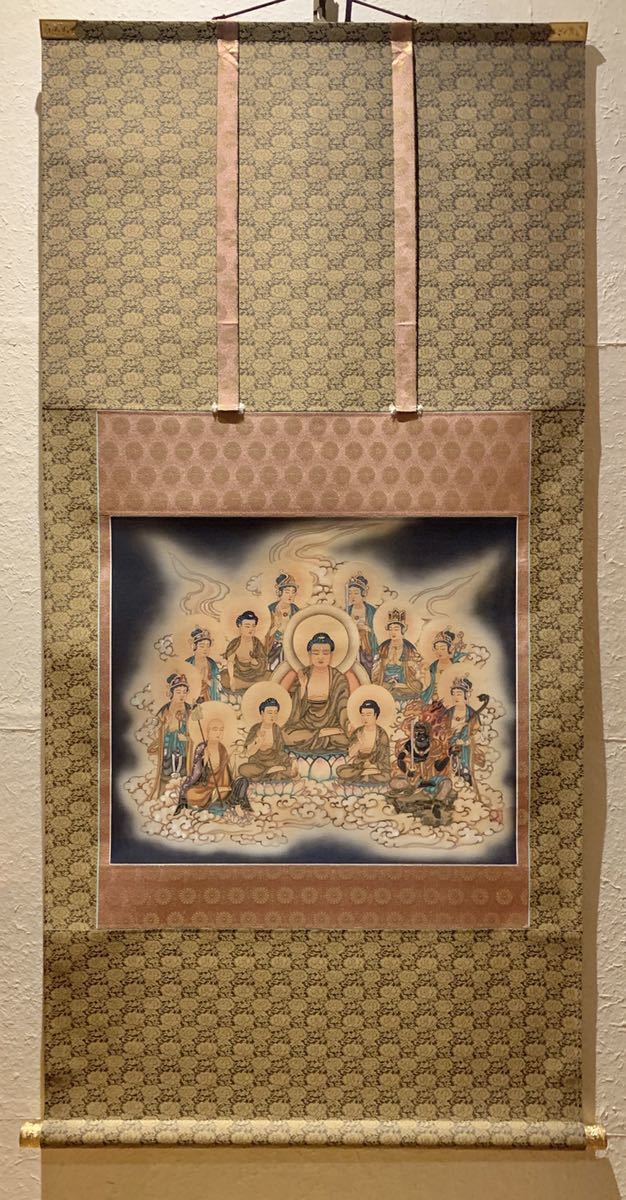 筍】白雅 謹筆 十三佛之図 絹本 肉筆 掛軸 共箱 仏画 仏教美術 日本画