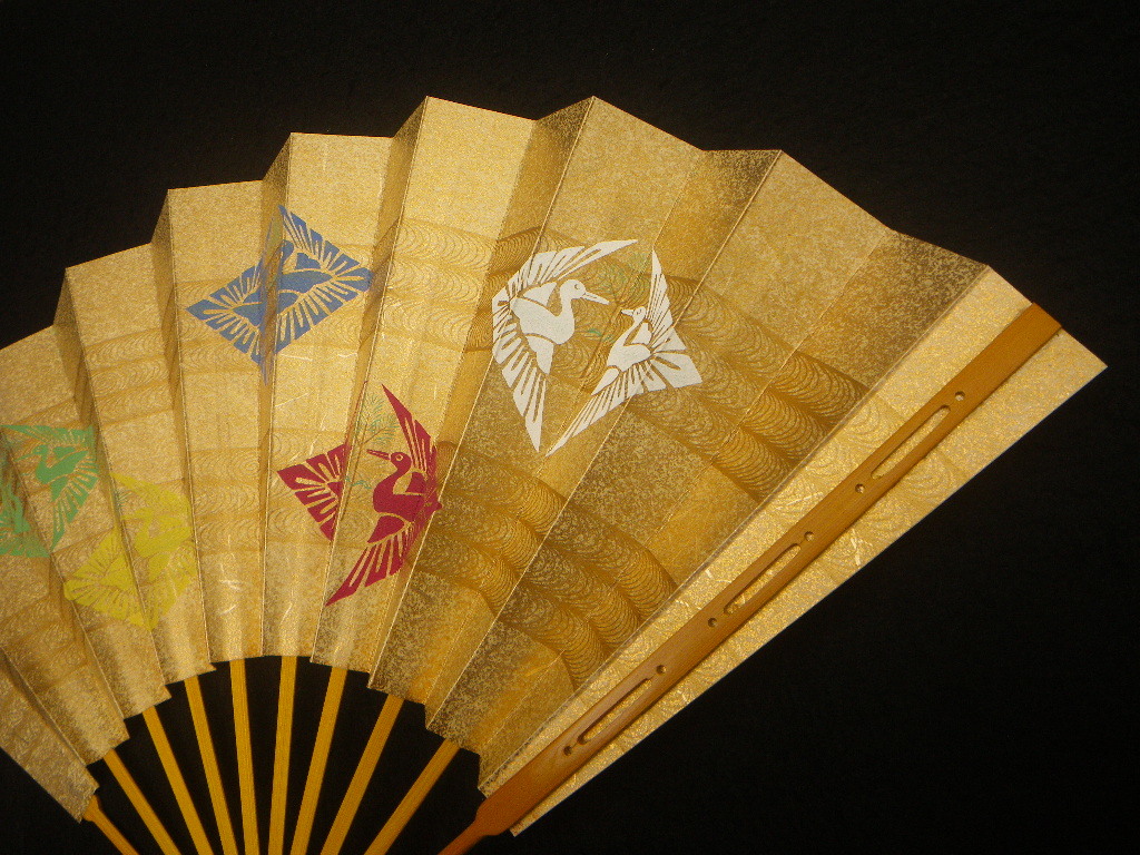 尺1 鶴松 舞扇 能扇 能楽 狂言 文楽芸能 仕舞 扇子 日本舞踊 日舞 観世流 一尺一寸 京都 十松屋福井 金地三段水巻 日本製(扇子 ...