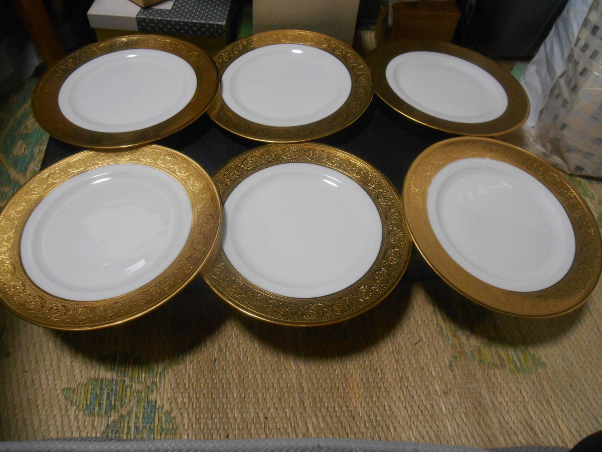 アビランド　ティスル　スーププレート　6枚セット　金彩　リモージュ リモージュ アビランド 26cm 洋食 計6点 プレート ヴューパリヴェール