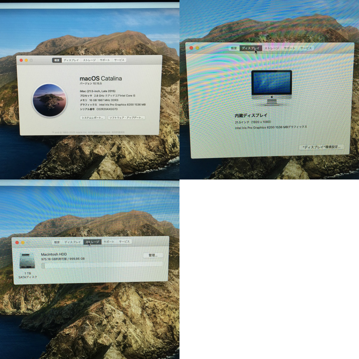 Apple iMac A1418 21.5インチ/Late2015/macOS Catalina10.15.5/Corei5 