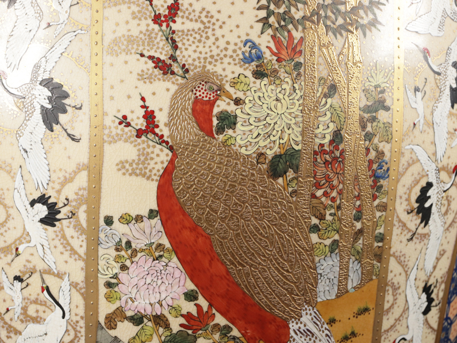 当店在庫限り 【魁】豪華！ 明治期 古薩摩 金襴手松竹梅鶴雉図 特大