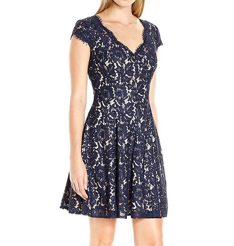 新品タグ付き 2/9号 Tadashi Shoji タダシショージ Eliza J|イライザジェイ ワンピース ドレス ネイビー 総レース 花柄 NN60652NT