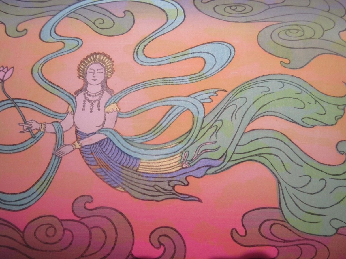 牧野宗則 - 1989年作 直筆サイン 額装 牧野宗則「飛天・華」木版画1989