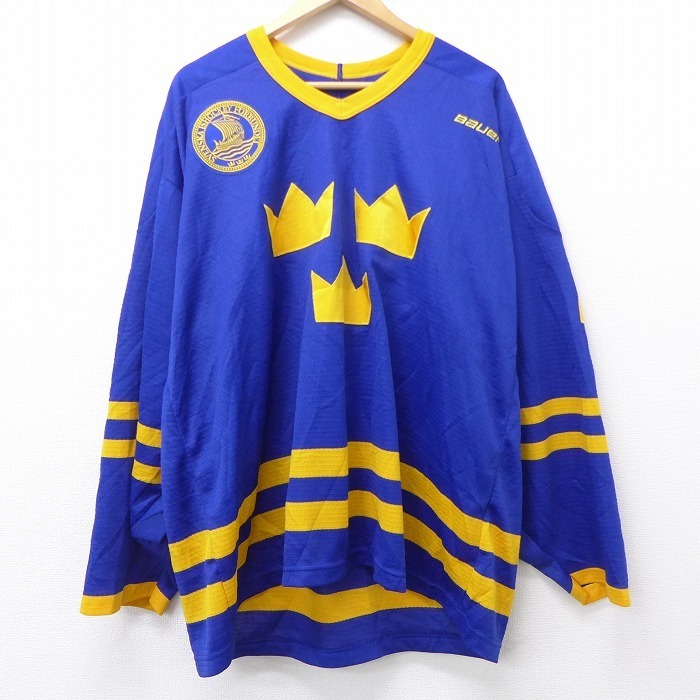 Xl 古着 長袖 Tシャツ アイスホッケー ジャージ Bauer スウェーデンアイスホッケー協会 ピーターフォースバーグ 大きいサイズ Vネック 青他 Xlサイズ以上 売買されたオークション情報 Yahooの商品情報をアーカイブ公開 オークファン Aucfan Com
