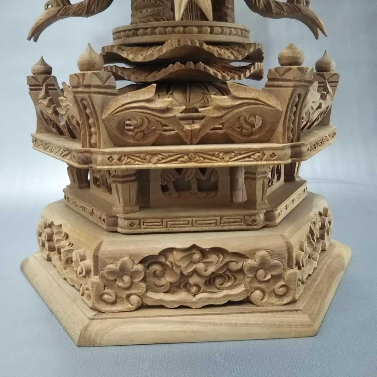 大日如来 仏像 木彫 六角台座 | 仏教美術 上彫り 本柘植仏像 桧木