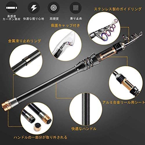 BlueFire 釣りセット 釣り竿セット 初心者 2.1m 炭素伸縮釣竿