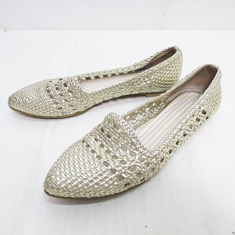 ダイアナ DIANA フラットシューズ メッシュ 編み 22.5 ゴールド 金