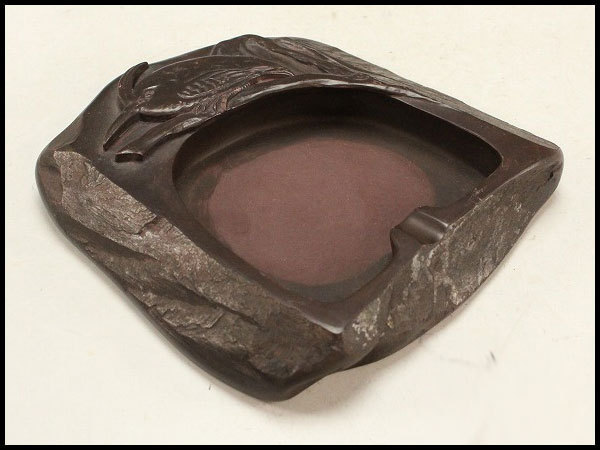 【金閣】中国美術 高級 文房具 刻 鳥紋 硯 14.7cmx14.2cm 有名書家所蔵品(BA279)