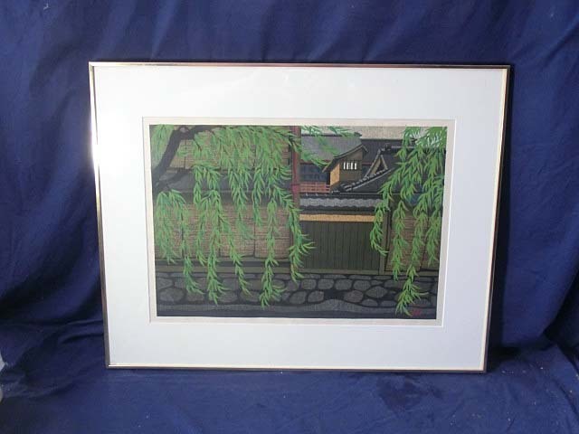 木版画 井堂雅夫 作 「新橋」110／150（額装／画家／版画）