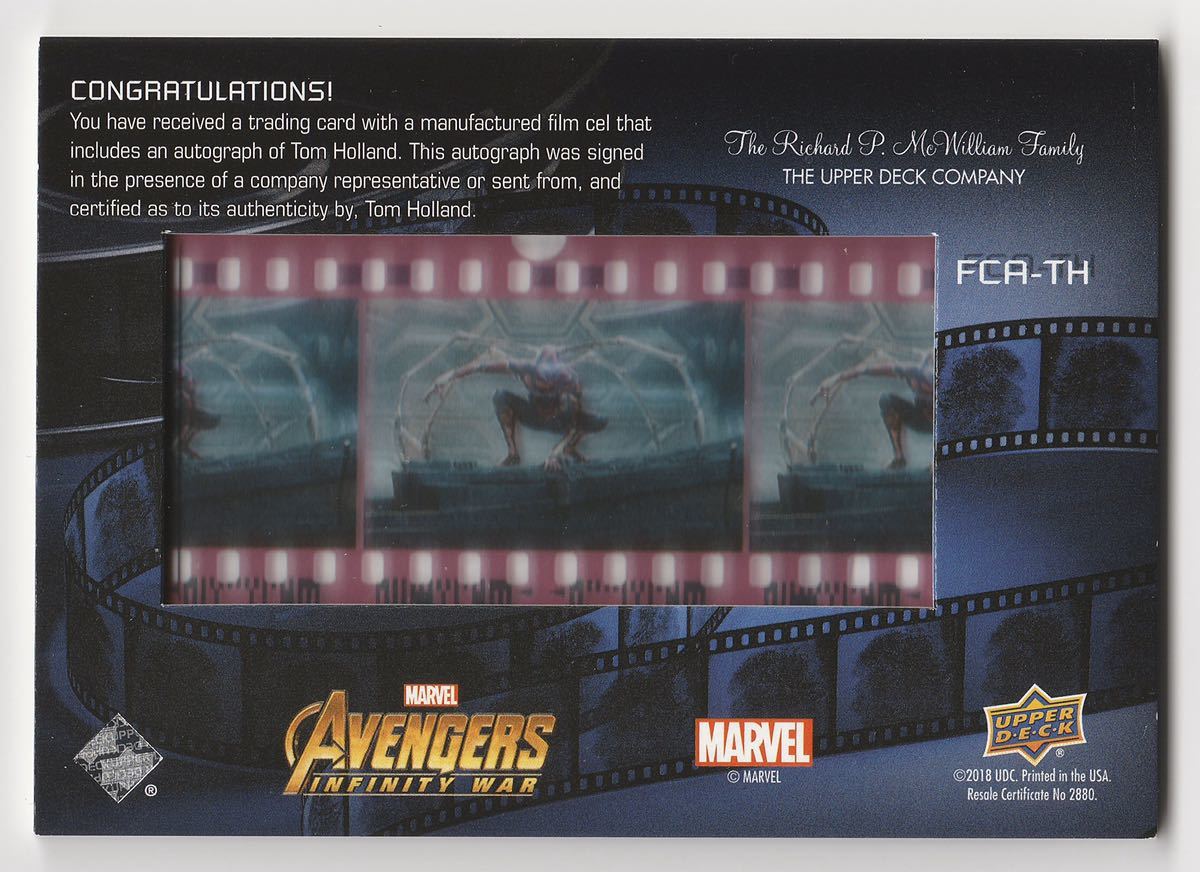 2018 upper deck marvel トムホランド フィルムセル 直筆サインカード 