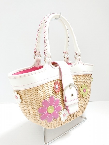 コーチ COACH トートバッグ 4443 - ストロー×レザー ベージュ×白