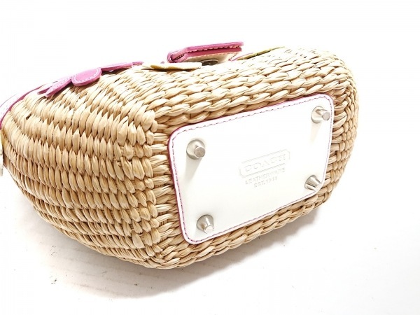 コーチ COACH トートバッグ 4443 - ストロー×レザー ベージュ×白