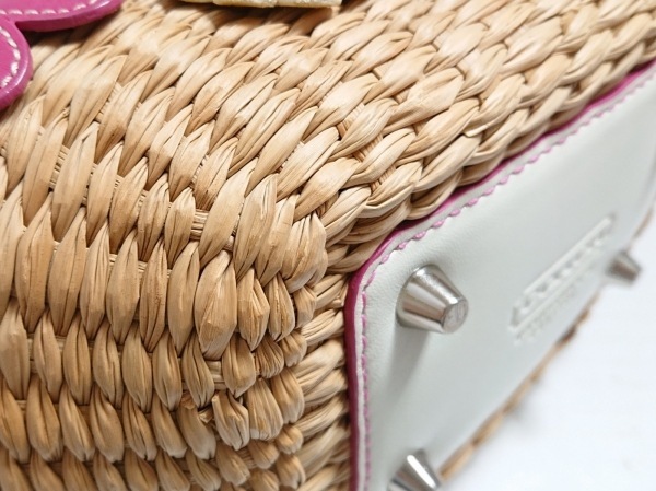 COACH コーチ カゴバック ストロー ハンドバック フラワーパッチ 4443 コーチ COACH トートバッグ 4443 - ストロー×レザー ベージュ×白