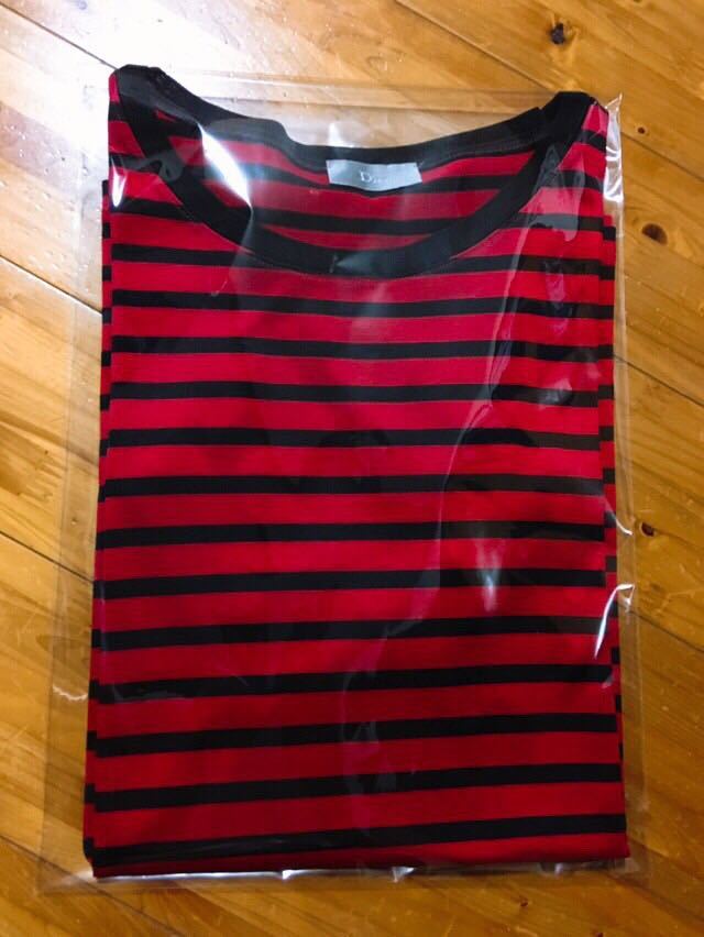 ディオールオム 2004 04AW レッド ブラック ボーダー Tシャツ