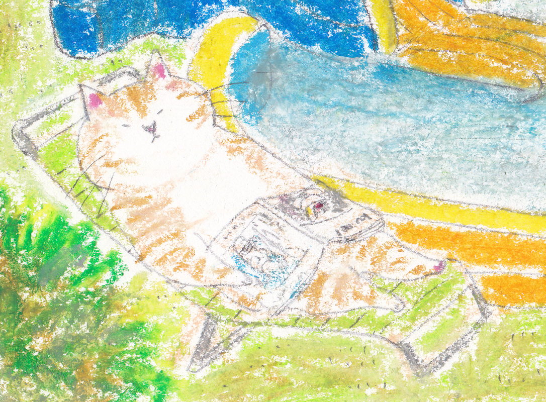 直筆 手描き オリジナル猫イラスト お庭 水遊び 猫イラスト 猫の絵 プールと猫 原画 滑り台付きプール クレヨン画 原画 B5 パステル画 クレヨン画 売買されたオークション情報 Yahooの商品情報をアーカイブ公開 オークファン Aucfan Com