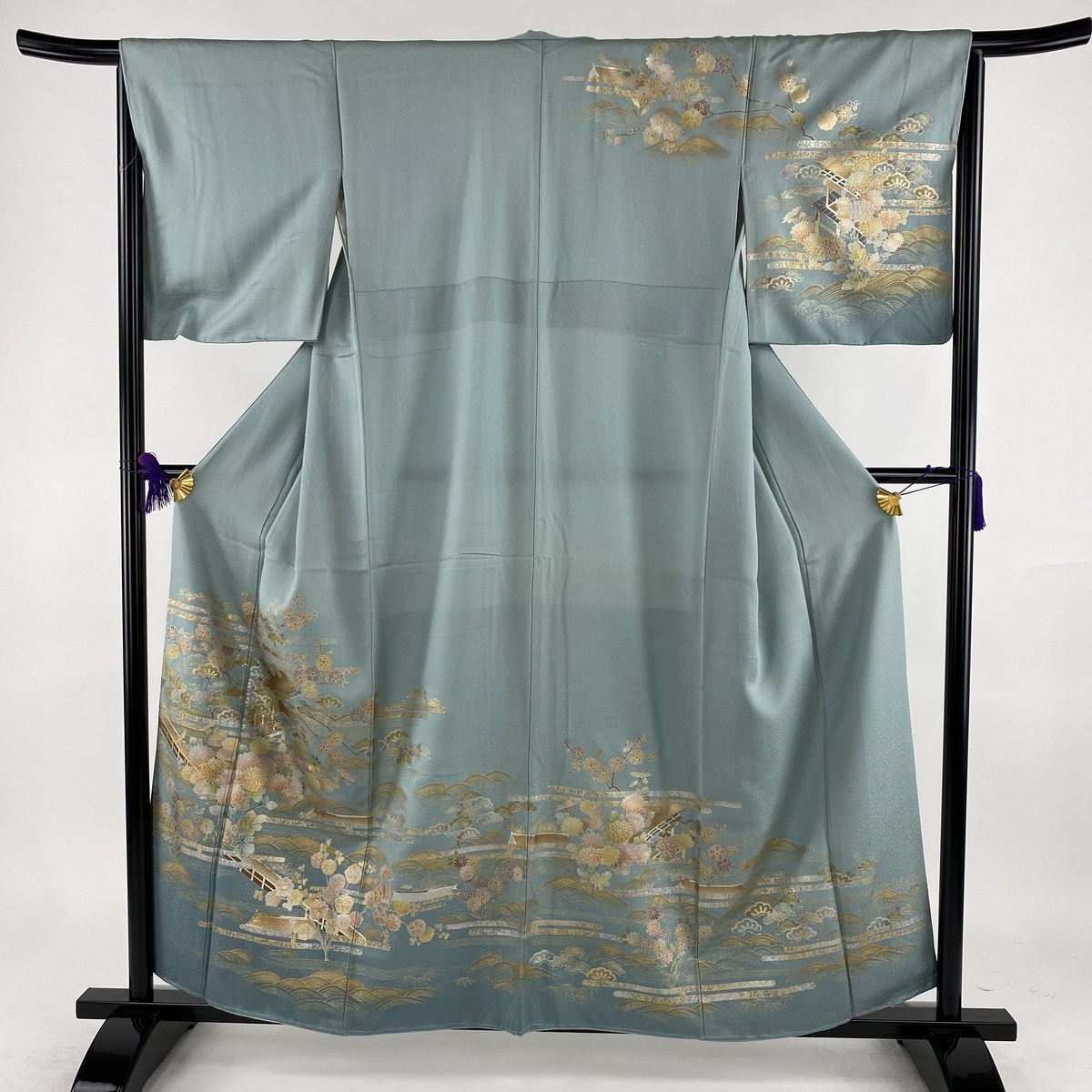 【定番人気，得価】 訪問着 名品 広縁 松竹梅 金彩 螺鈿 青緑 袷 身丈160cm 裄丈65cm M 正絹(仕立て上がり)｜売買されたオークション情報、yahooの商品情報をアーカイブ公開 - オークファン 仕立て上がり