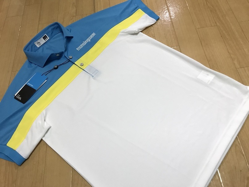 マンシングウェア Munsingwear MUNSINGWEAR ストレッチ 半袖ポロシャツ MUNSING WEAR 半袖 ポロシャツ NIR -デサントストア SUNSCREEN 新品タグ付 L メンズ ロゴジャカード半袖ポロシャツ(半袖シャツ・ポロシャツ