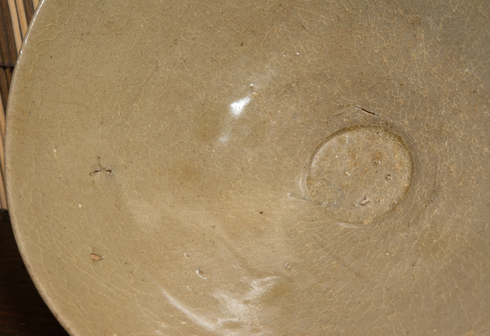 道XF2774李朝時代初期青磁蓮弁文茶碗 高麗青磁茶碗 海南郡玉泉面山中