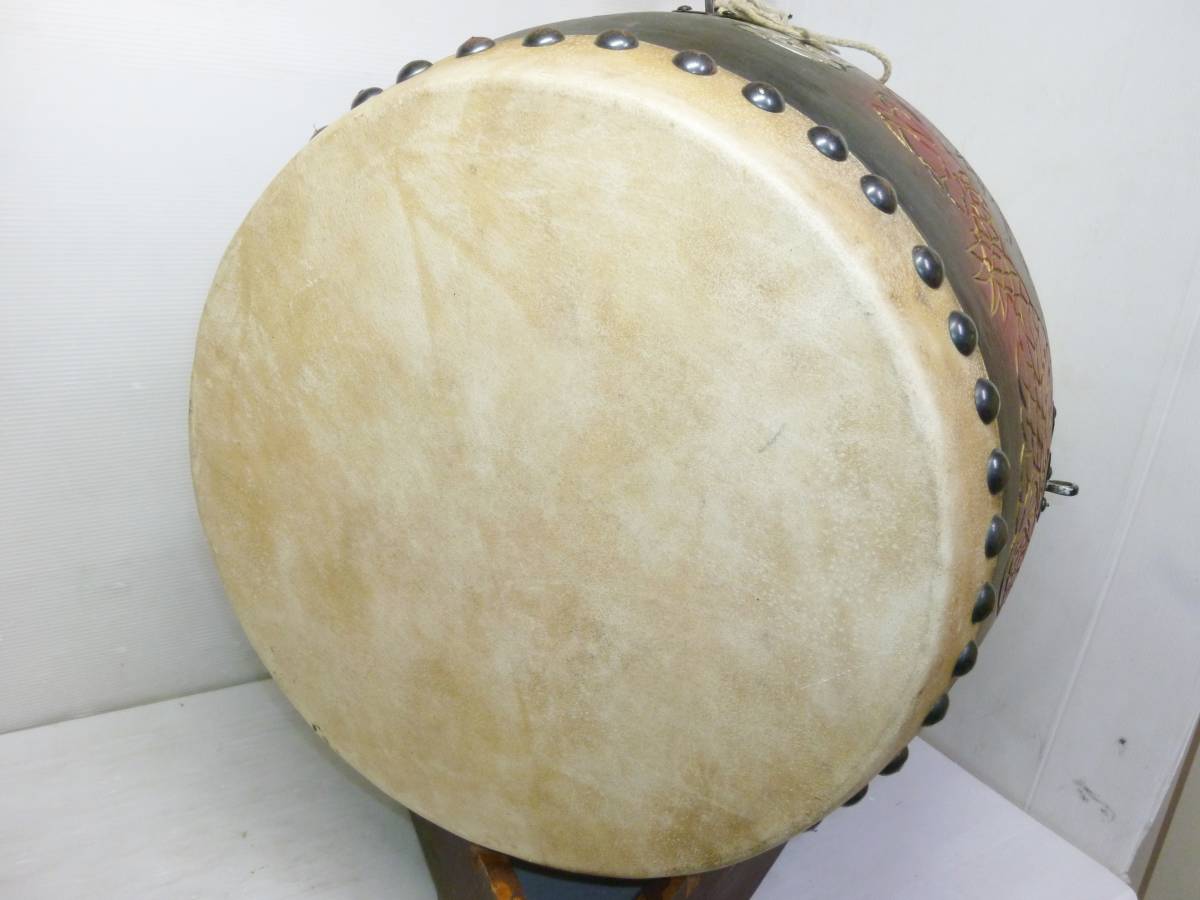 楽器・機材 大太鼓 長胴太鼓 和太鼓 星と龍の彫刻 直径約60cm