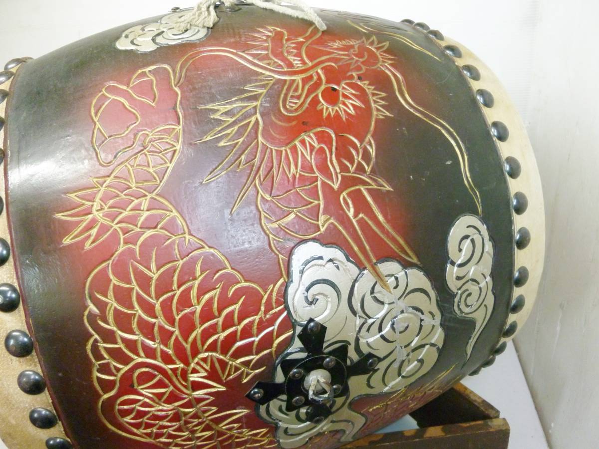 楽器・機材 大太鼓 長胴太鼓 和太鼓 星と龍の彫刻 直径約60cm