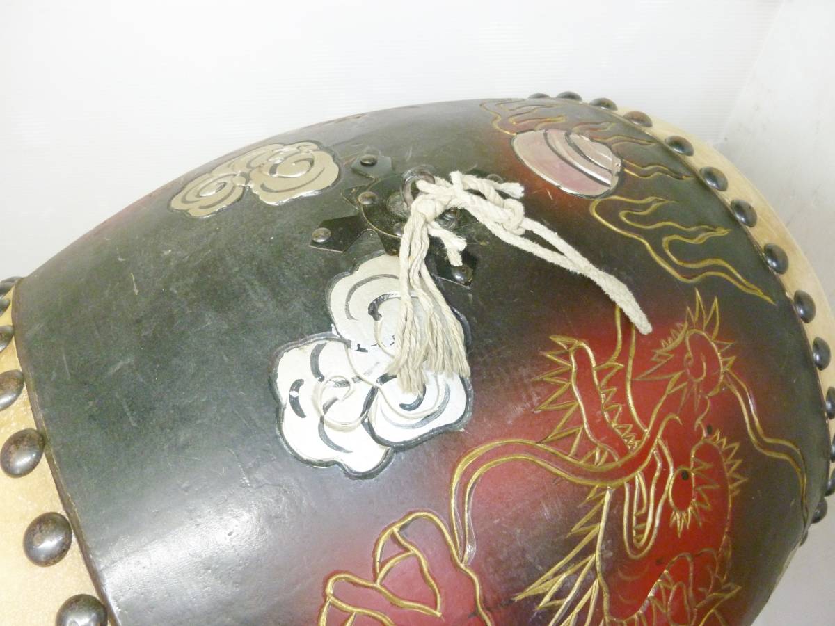 N1991ta 和太鼓 雲龍彫刻 長胴太鼓 宮太鼓 鼓面1尺6寸 祭り イベント