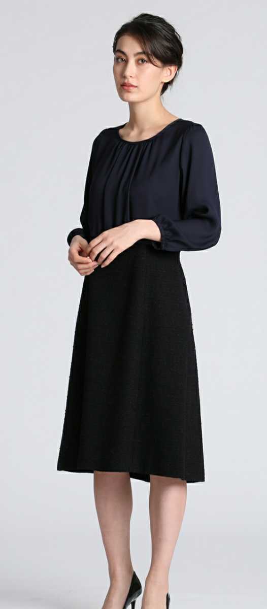 雑誌掲載 19号 大きいサイズ フランドル イネド エフデ姉妹ブランド ネイビーファンシーツィードとブラウスのワンピース 秋冬 ワンピース 売買されたオークション情報 Yahooの商品情報をアーカイブ公開 オークファン Aucfan Com