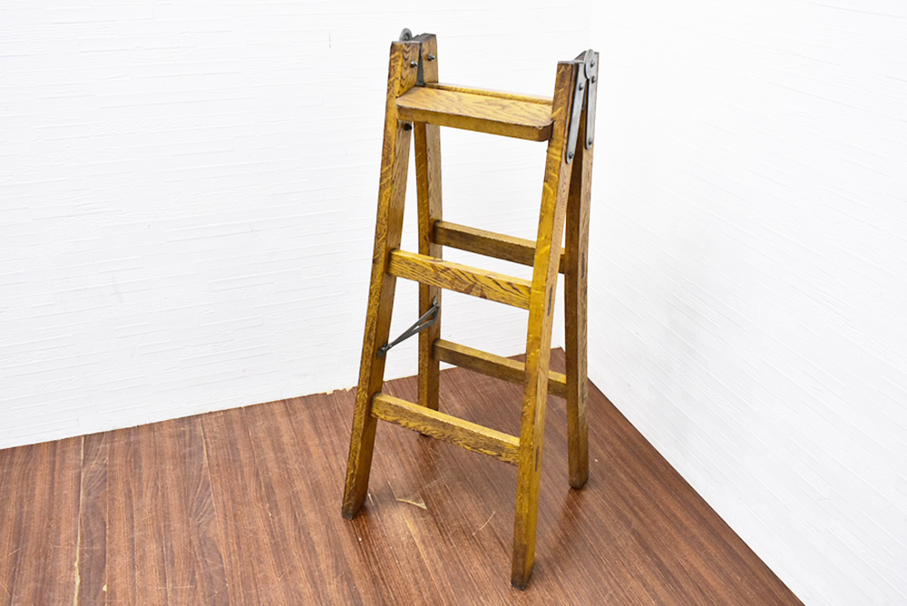 TWT101_ディスプレイラック/木味/古家具/飾り棚/はしご/脚立/無垢材