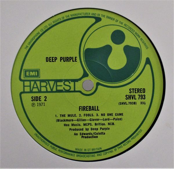 英國盤 ☆彡 Deep Purple / Fireball [ UK ORIG '71 Harvest SHVL 793