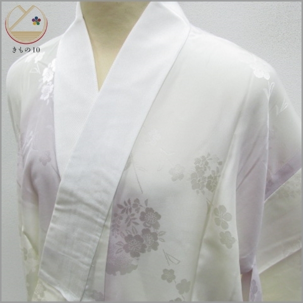 ☆着物10☆ 1円 絹 長襦袢 菊 梅 雪輪 ぼかし 袖無双 身丈119cm 裄61cm