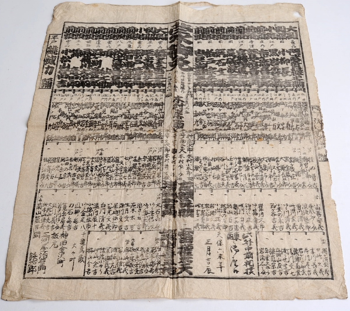 ・大相撲 番付表？ ・江戸時代 ◇江戸時代 大相撲番付表 天保6年 回向院境内◇古文書 資料 木版画 n