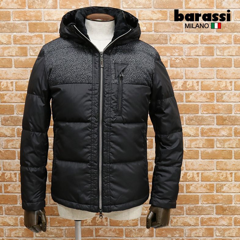 限定セール，送料無料 1円/在庫品/barassi MILANO/48 L サイズ/ダウンジャケット 撥水 タフタ ヘリンボーン 裏ボア フード着脱 機能性 /黒/ブラック/y180/(ジャンパー、ブルゾン)｜売買されたオークション情報、yahooの商品 男性用