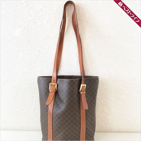 セリーヌ オールド マカダム柄 トートバッグ PVC×レザー ブラウン系