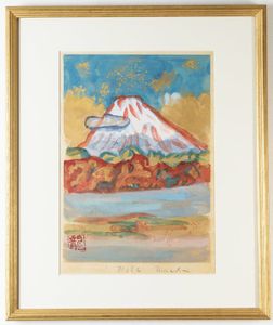 □東山魁夷□油彩 手描【白馬の森】表サイン(印譜) 裏書(印譜)