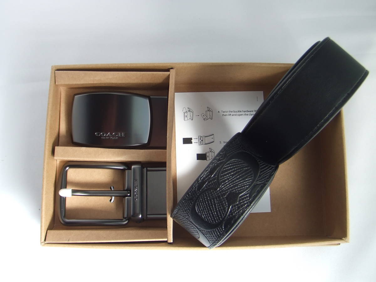 コーチ メンズ COACH カードケース 2点セット 箱 新品 COACH コーチ　４way メンズ リバーシブルベルトセット　バックルｘ２　F55157 ブラックシグネチャー柄/ブラック無地