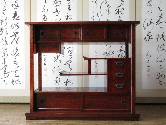 逸品 駿河民芸家具 欅材 5杯抽斗 民芸 飾り棚/茶箪笥/茶棚/水屋/サイド