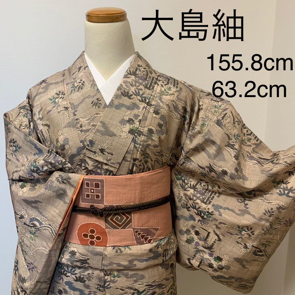 着物屋こころ□極上 本場大島紬 9マルキ 泥染め 色紙重ね宝尽くし花文