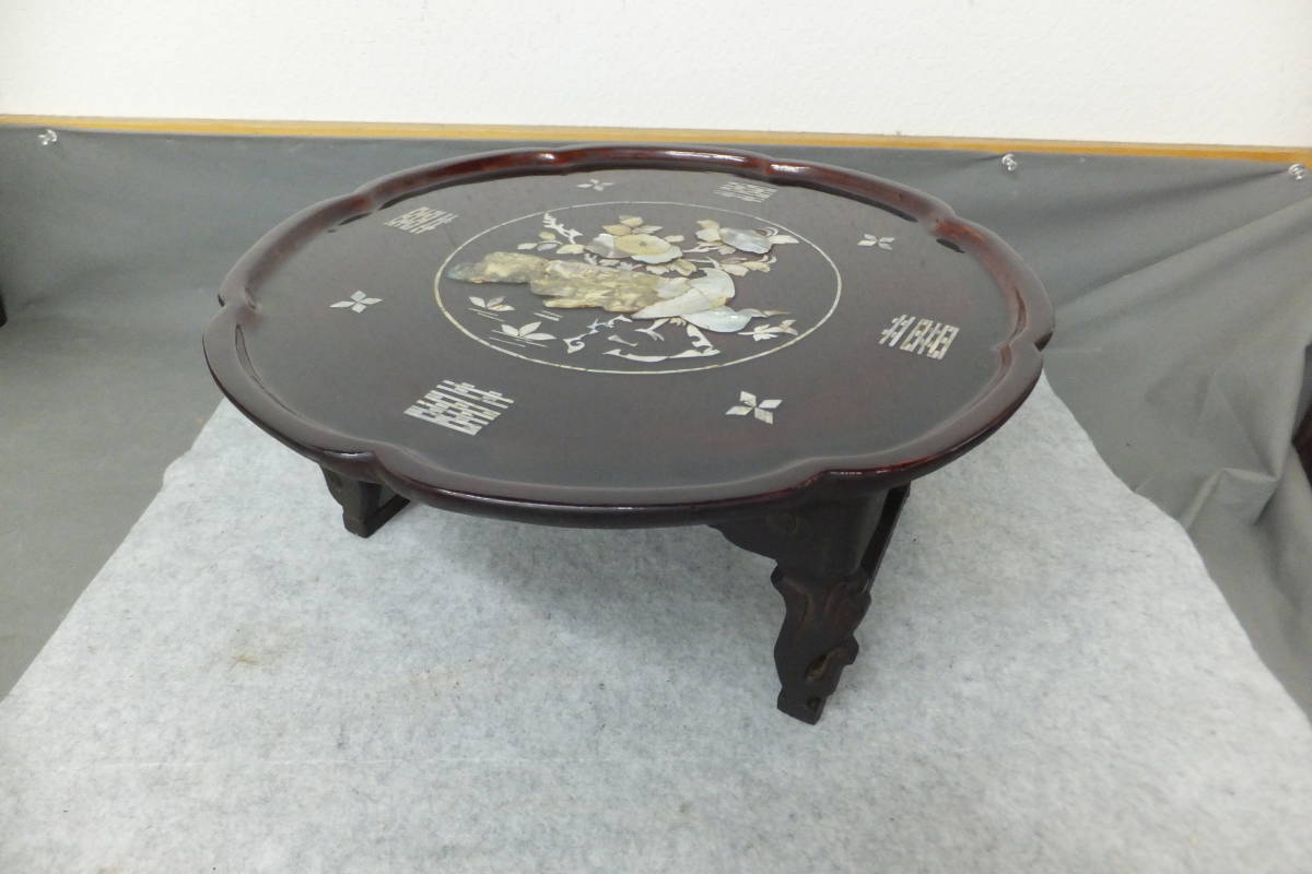 全国無料，安い 珍しい花鳥図 螺鈿細工の高卓 美術骨董 古玩 中国 韓国 李朝 検索用 貝細工 花台 お盆 高台 高台盆 経机 経卓 供物台 座卓テーブル(漆芸)｜売買されたオークション情報、yahooの商品情報をア その他