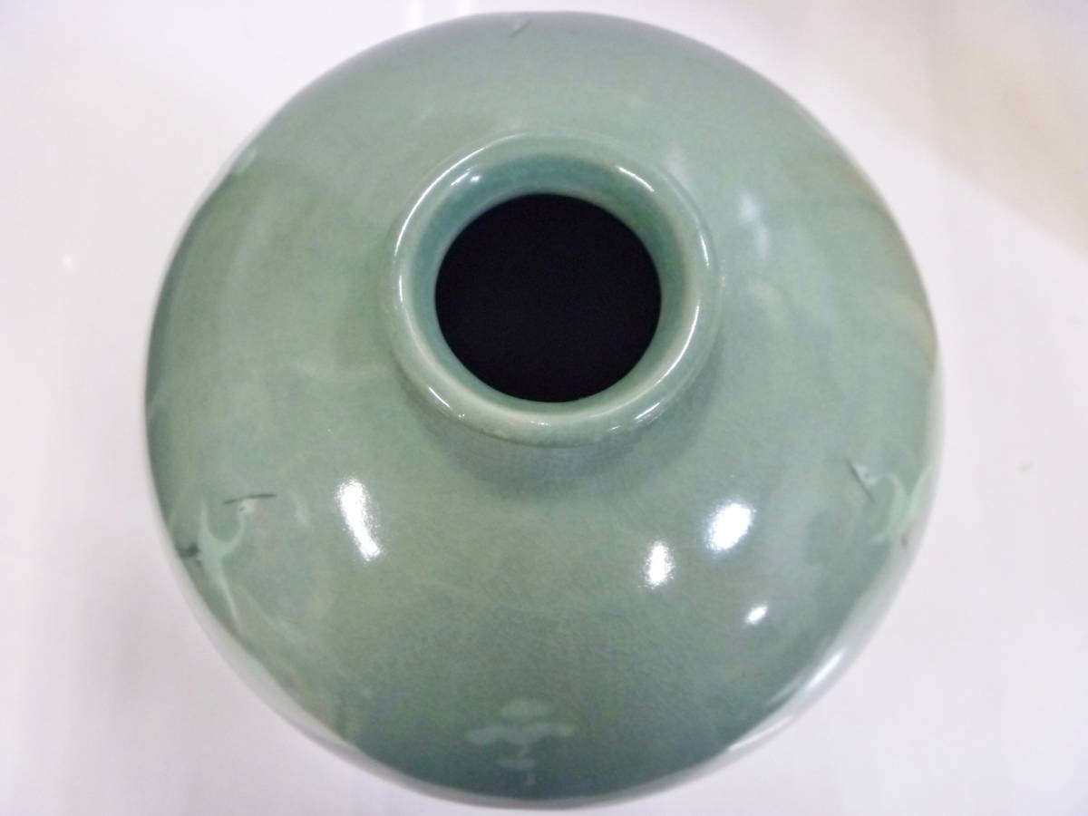 花瓶 壺 花器 花入 熊津窯 金一坤作 忠清南道 高麗 青磁 雲鶴 鶴 熊津 
