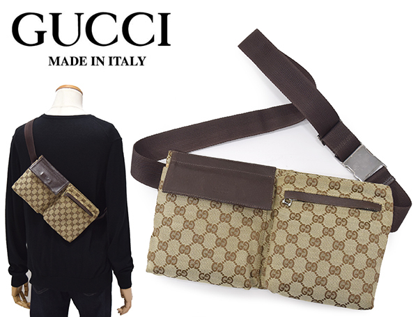  イタリア製 グッチ GUCCI カーフレザートリム GGキャンバス ベルトバッグ/ウエストポーチ ボディバッグ 訳アリ(かばん、バッグ)｜売買されたオークション情報、yahooの商品情報をアーカイブ公 かばん、バッグ