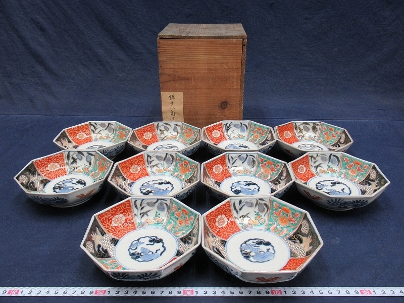 D2552 伊万里 染錦 花鳥文 八角皿 10客 小鉢 向付 【公式通販】