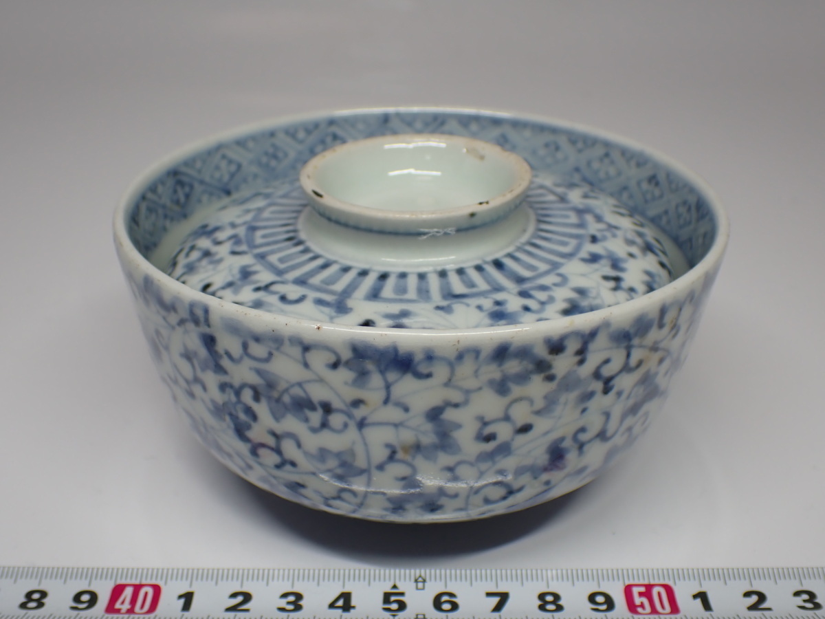 古伊万里 染付 - 微塵唐草 蓋付茶碗 生活骨董と古布の 5客