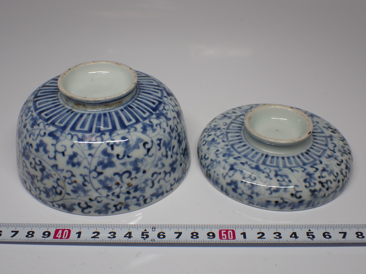 古伊万里 染付 - 微塵唐草 蓋付茶碗 生活骨董と古布の 5客