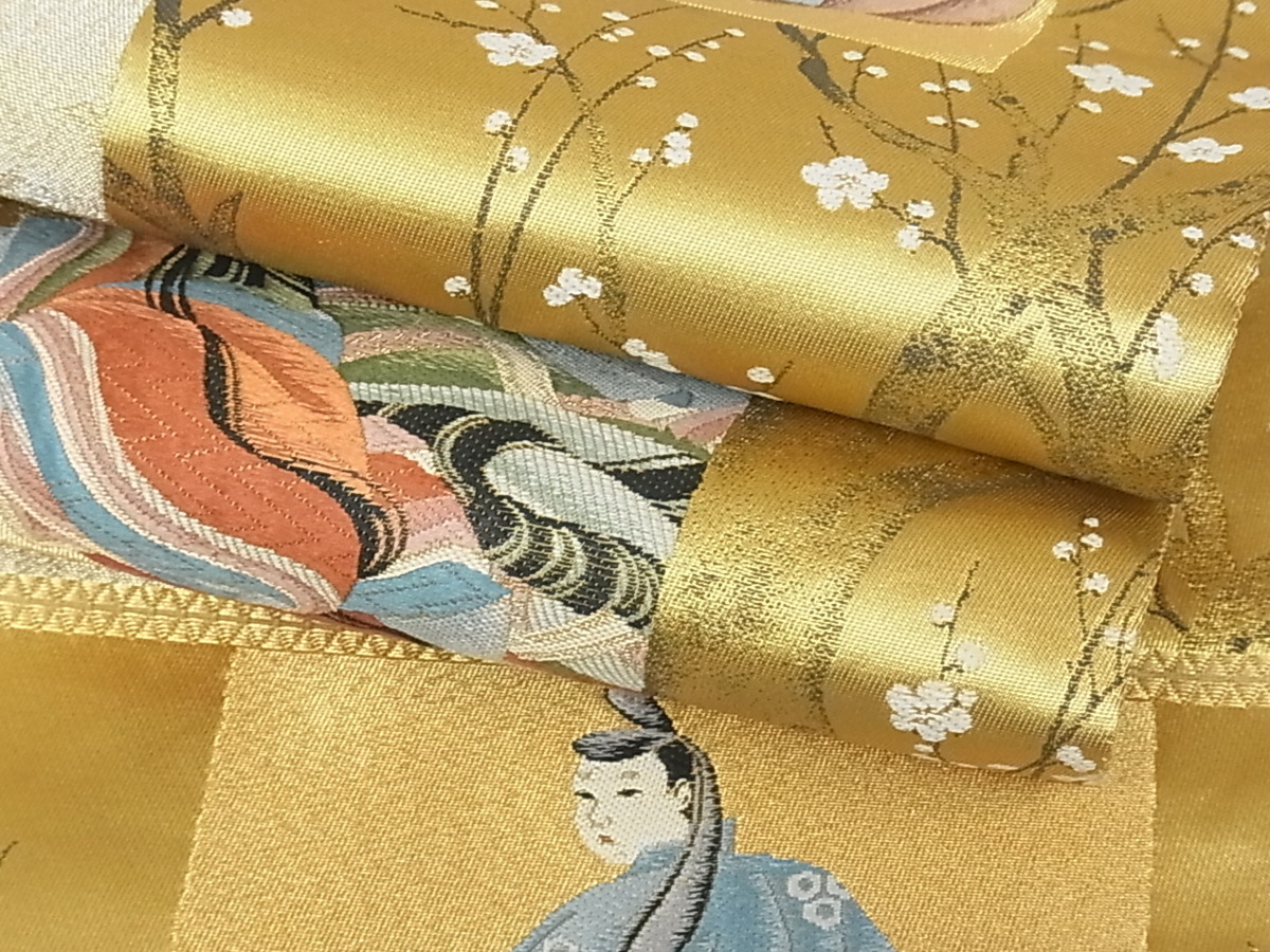 平和屋本店▽六通柄袋帯 唐織 歌人色紙 純金箔 正絹 逸品 CABL1531tx