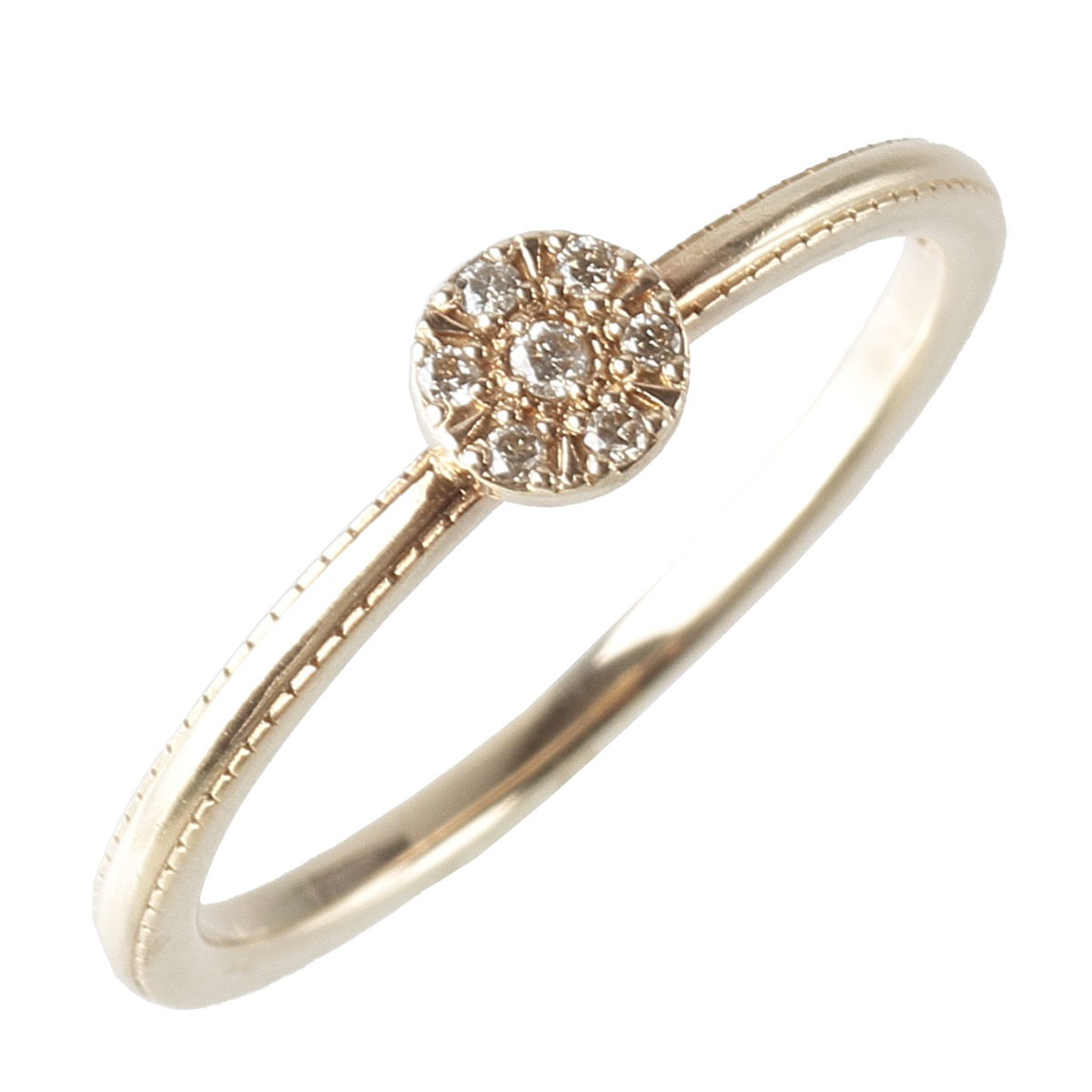 アガット フリルリング K10YG ダイヤリング ダイヤモンド 7号 0 09ct